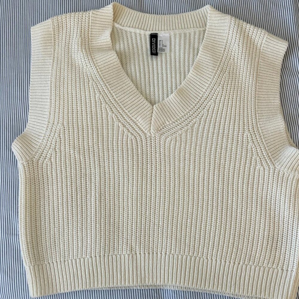Cream and White Knit Vest